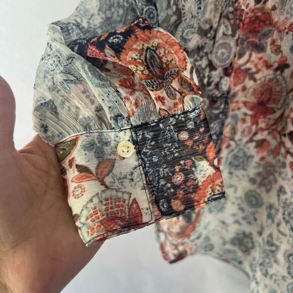 LOFT Boho Mixed Floral Print Semi-Sheer Long Sleeve Blouse Size Small - Picture 3 of 9